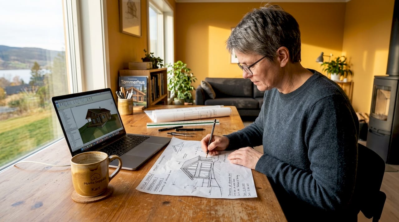 Hva er kundetilpassede boliger: guide for finske huseiere 2 Arkitekten utarbeider en boligskisse som er skreddersydd etter kundens ønsker og behov.