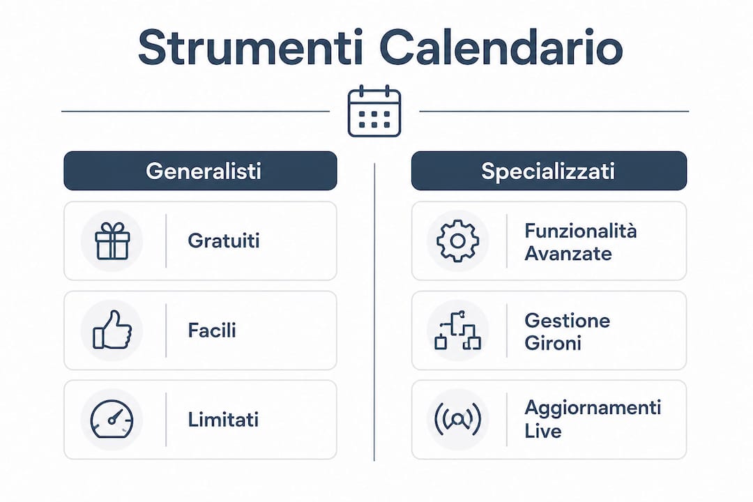 Infografica comparativa dei migliori strumenti per organizzare tornei e gestire calendari