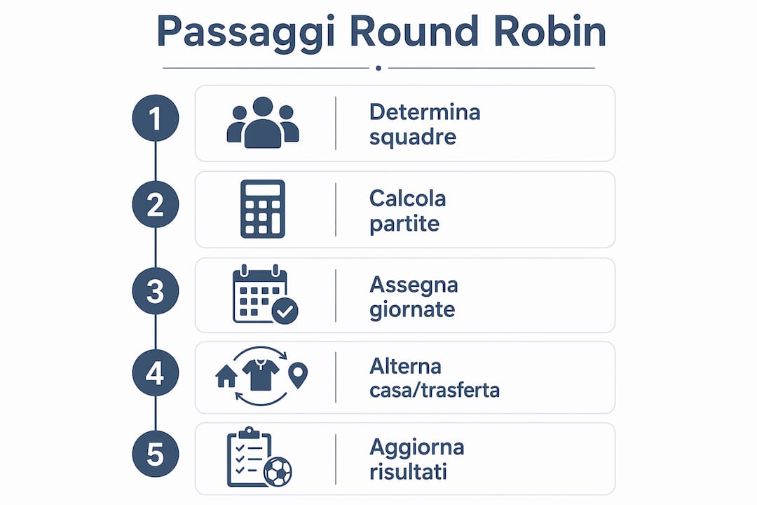 Infografica che mostra, passo dopo passo, come funziona un calendario a girone all’italiana