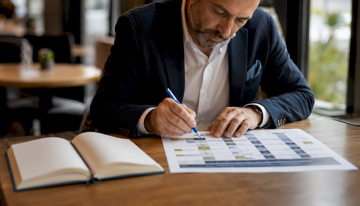 Uomo che dà un’occhiata al calendario per controllare i suoi impegni