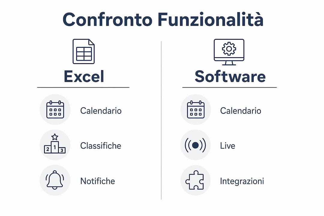 Infografica comparativa delle funzionalità dei software per la gestione dei tornei