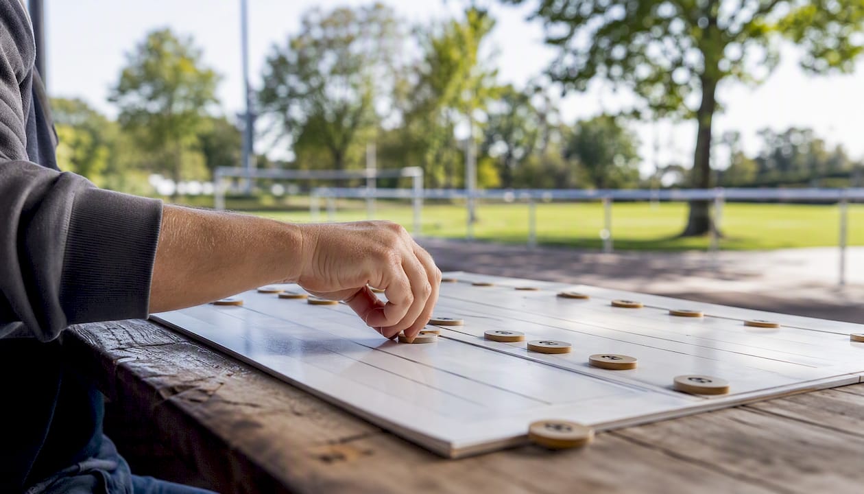Mani che sistemano i gettoni per il punteggio del torneo
