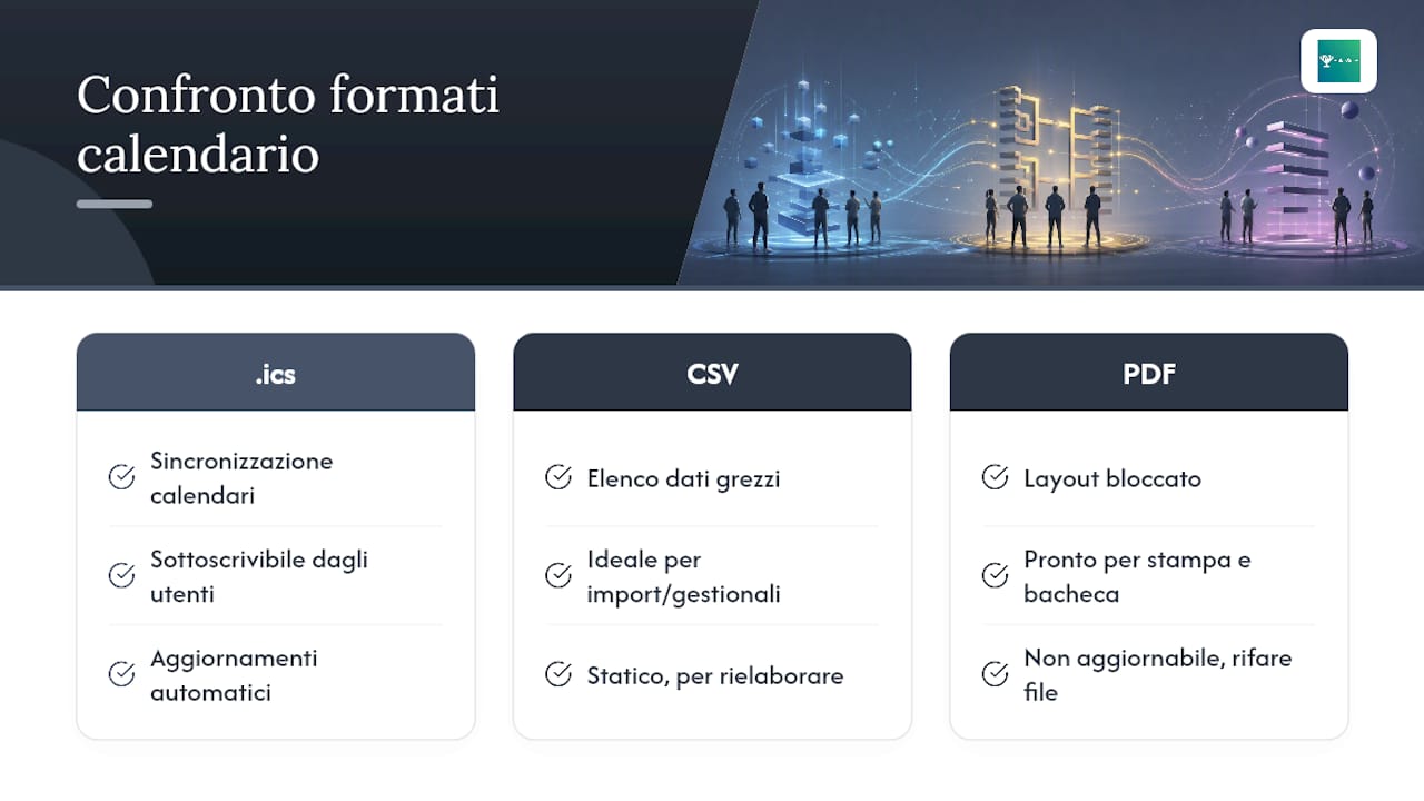 Tabella comparativa dei formati disponibili per l’esportazione del calendario