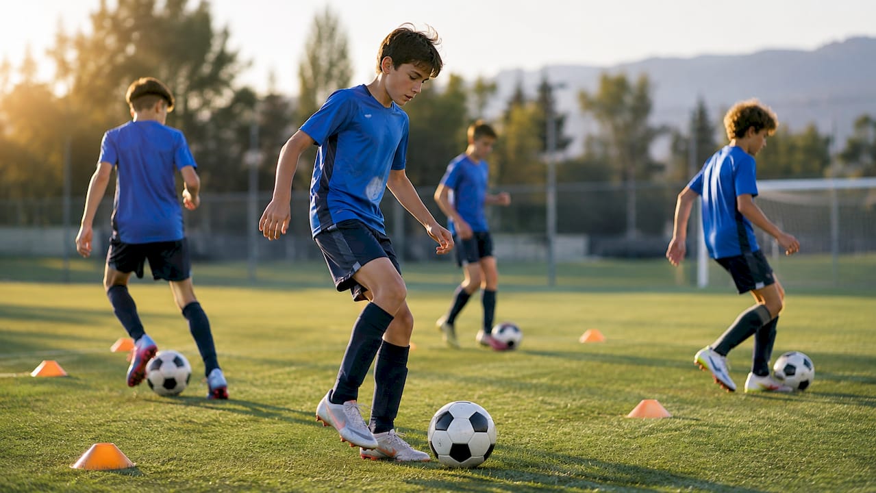 Ragazzi calciatori mentre si riscaldano prima della partita