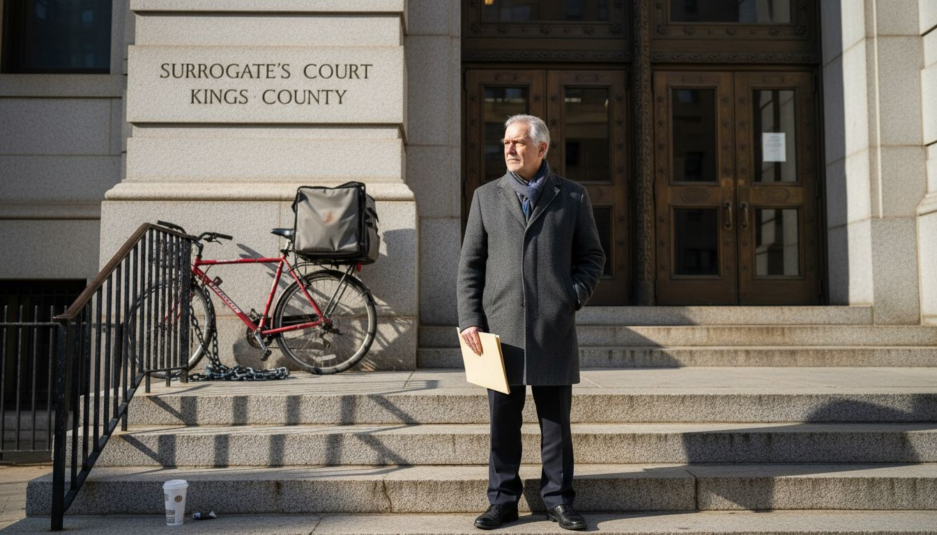 Elderly man at Brooklyn courthouse entrance