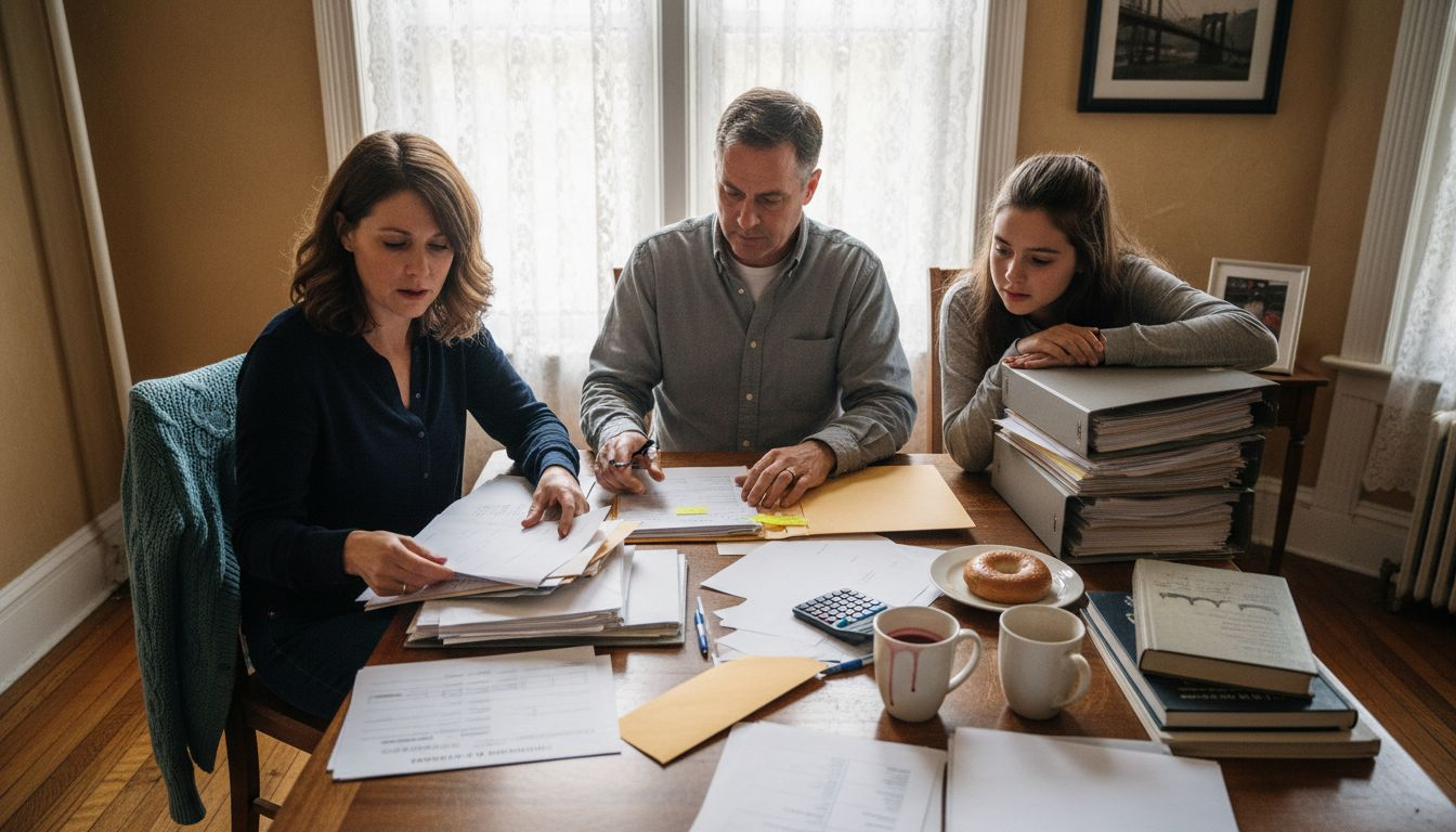 Brooklyn family reviewing estate paperwork at table