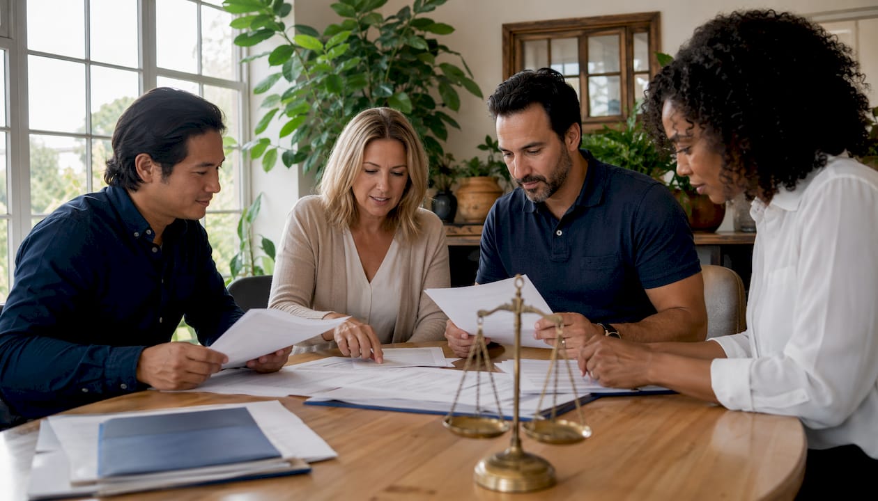 Hands handling probate court paperwork at desk