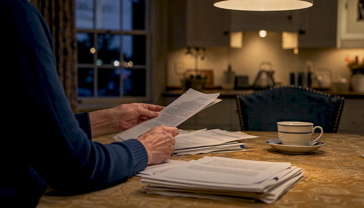 Hands sorting probate documents on desk