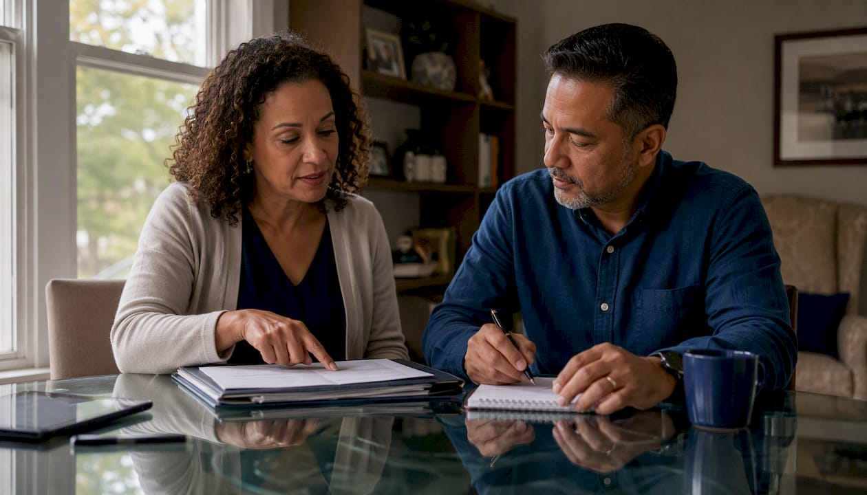 Couple discussing healthcare power of attorney documents