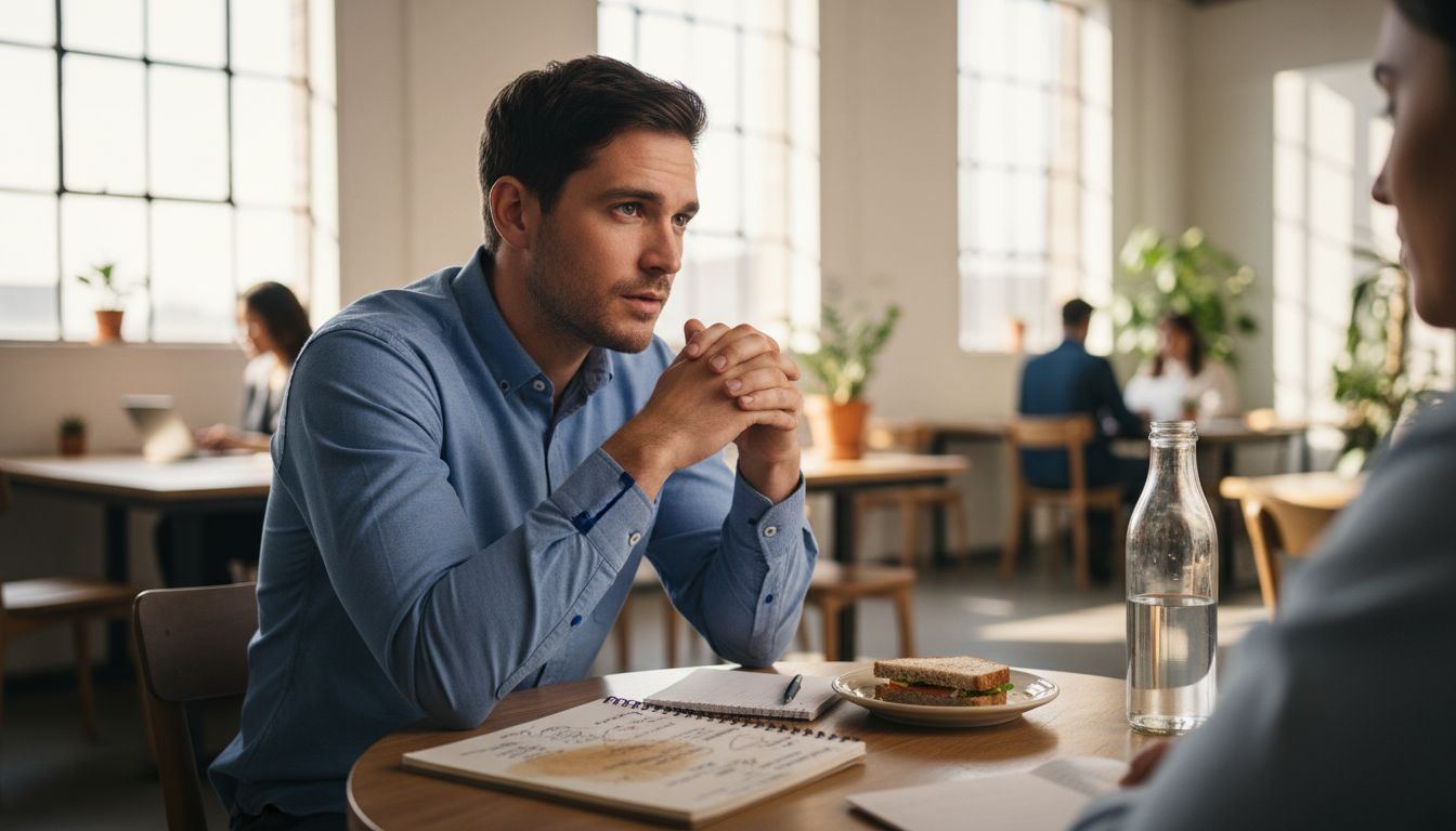 Marketer practicing active listening at table