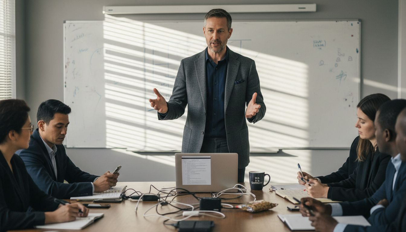 Man using expressive body language in talk