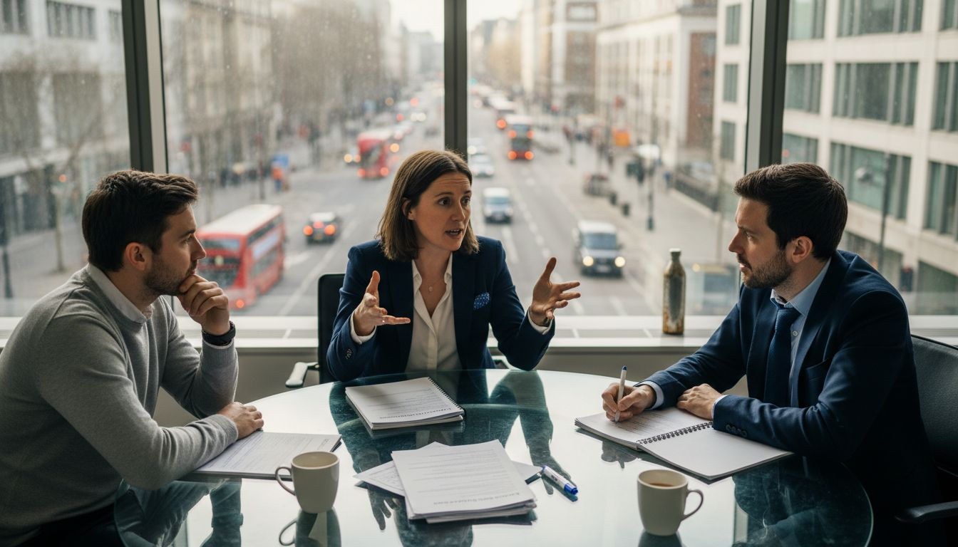 Team discussing ideas with confident speaker