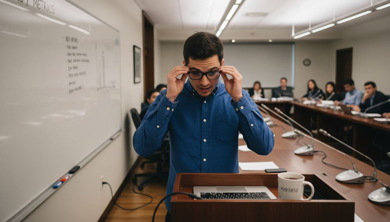 Speaker presenting with preparation details visible