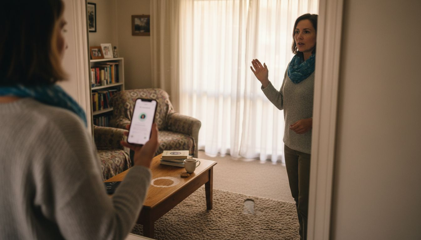 Woman practicing leadership narrative at home mirror