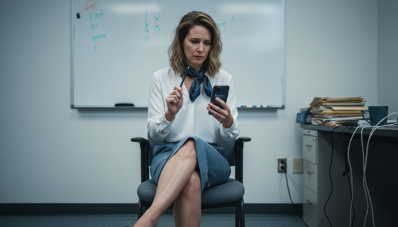 Anxious interviewee showing stress symptoms