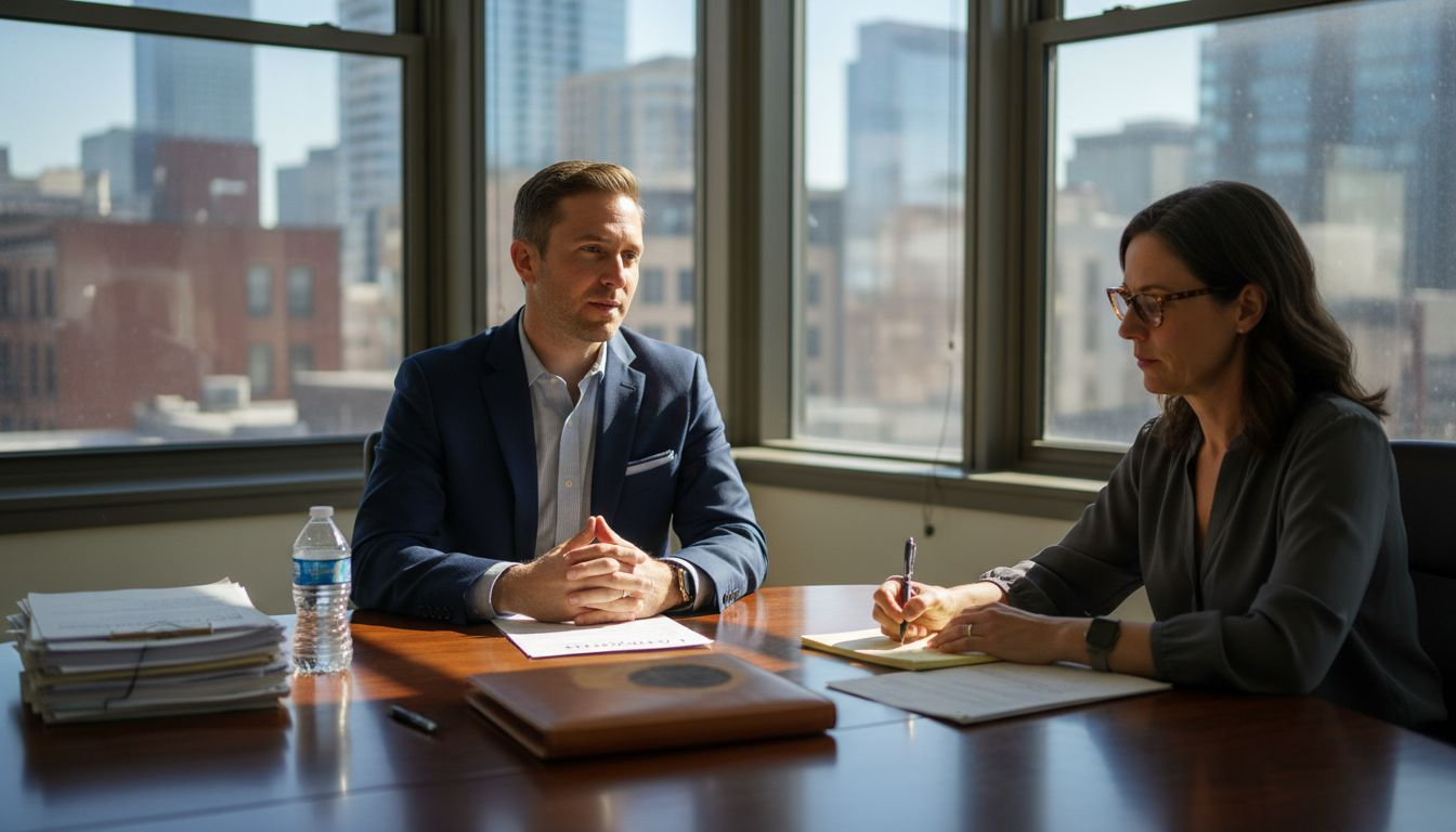 Two people in job interview conference setting