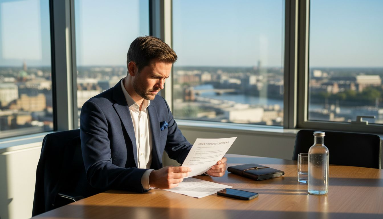 Man preparing for job interview in office