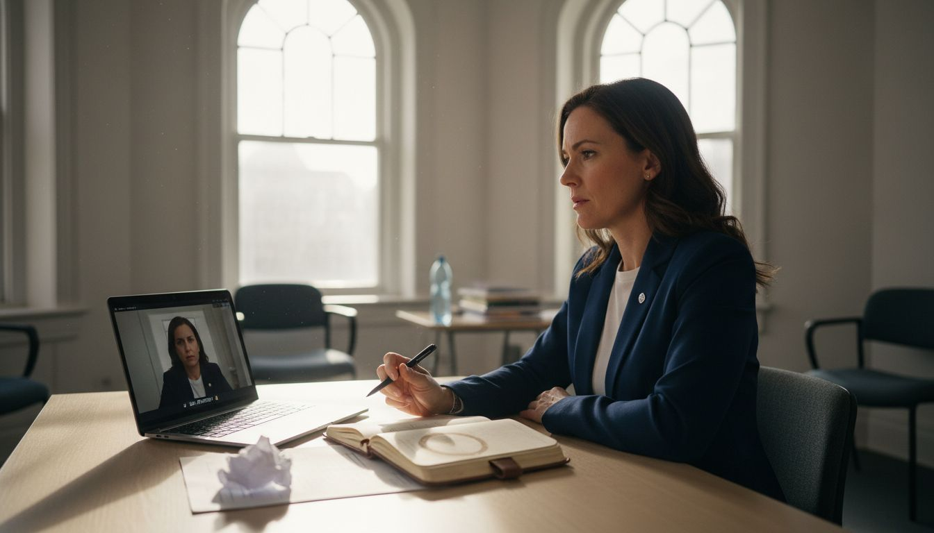 Woman showing stress during video interview