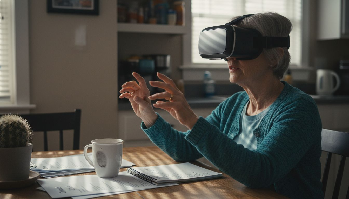 Older woman uses VR for interview prep