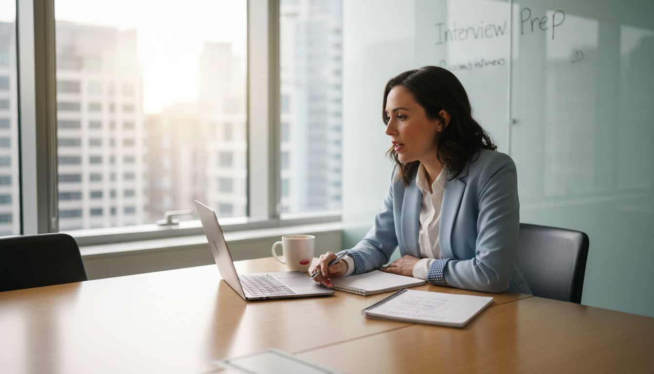 Professional woman practices interview with AI feedback