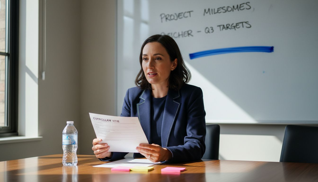 Confident speaker in conference room interview