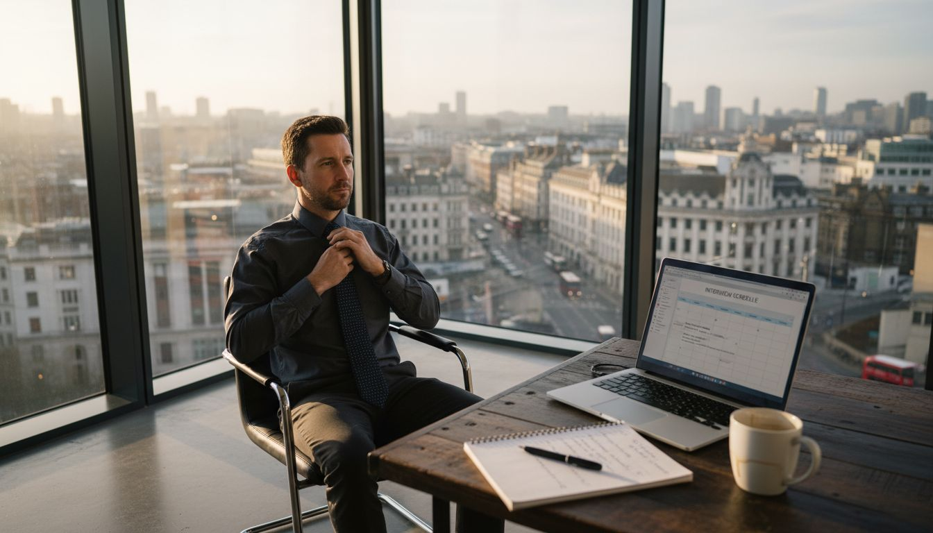 Job candidate preparing for corporate interview