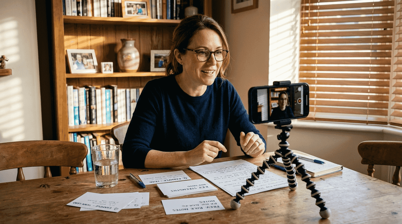 Woman practicing interview skills on camera