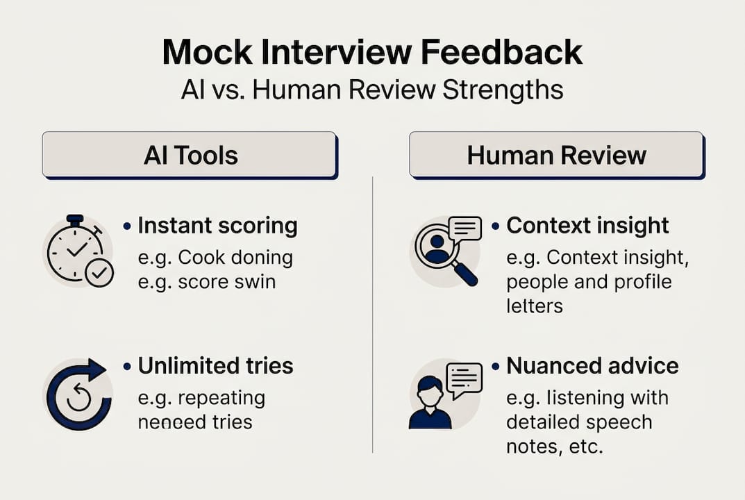Infographic comparing AI and human mock interview feedback