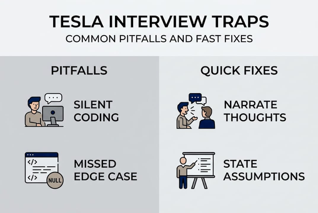 Infographic of Tesla interview traps and quick fixes