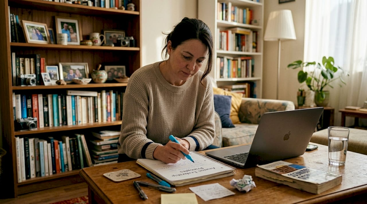 Person reviewing notes on leadership principles