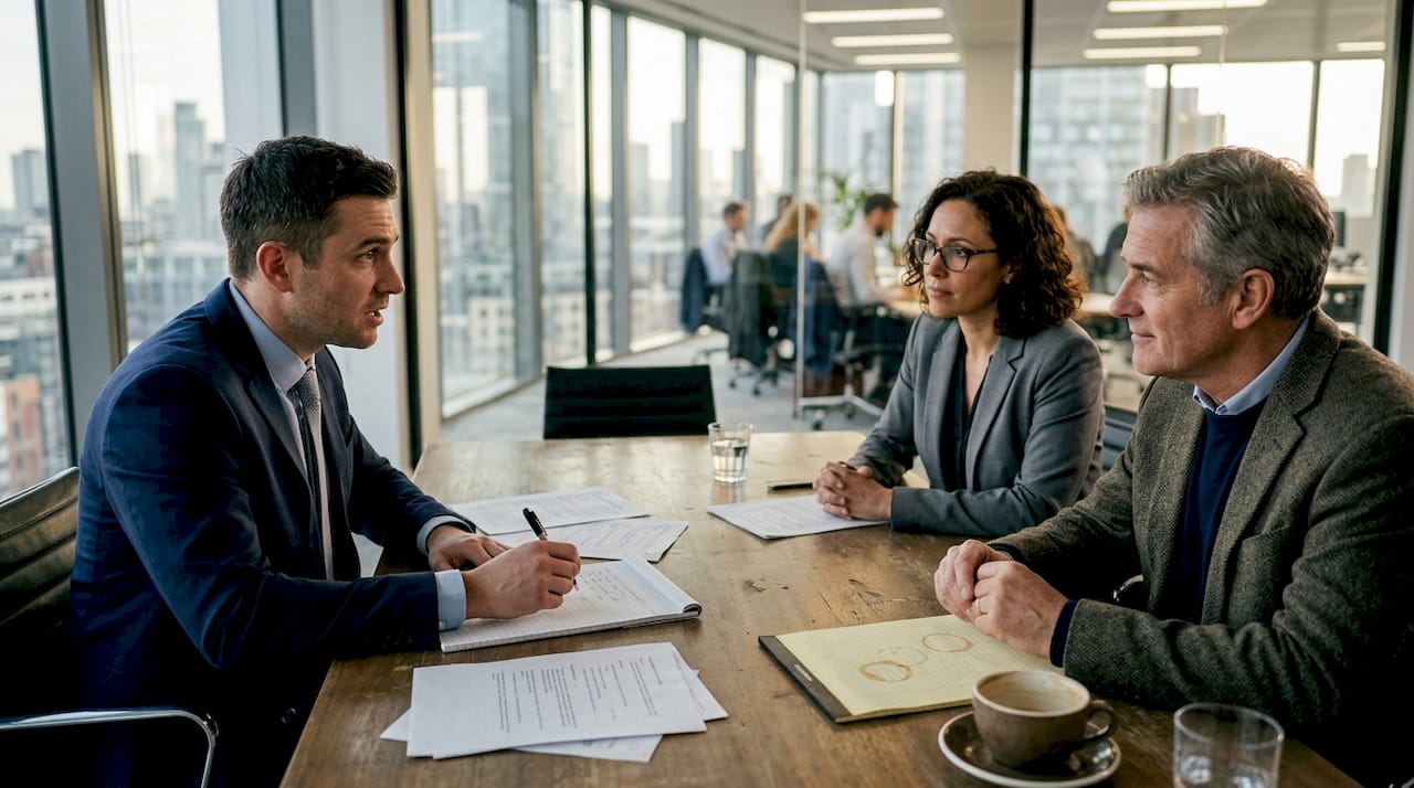 Candidate answers questions in interview room