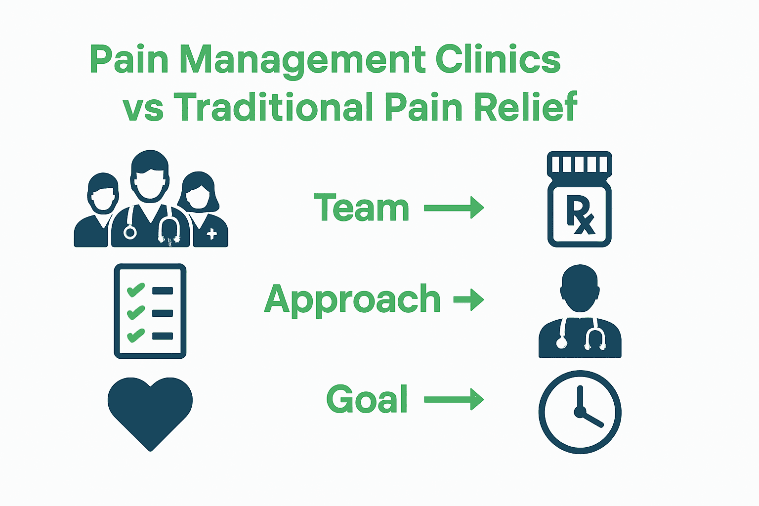 Comparison infographic of pain management clinics versus traditional pain relief options
