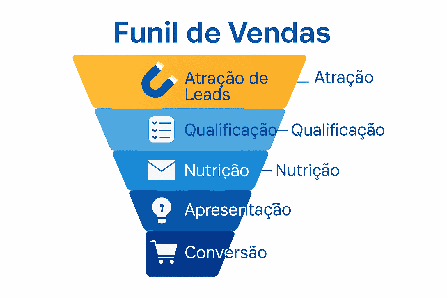 Infográfico com funil de vendas em cinco etapas para afiliados digitais.