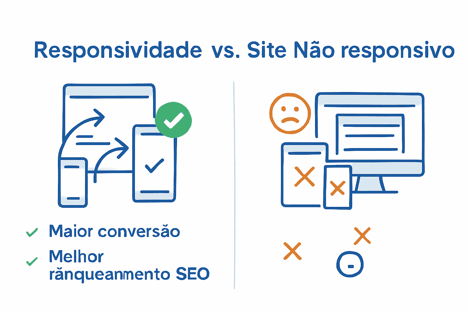 Infográfico comparando site responsivo e não responsivo