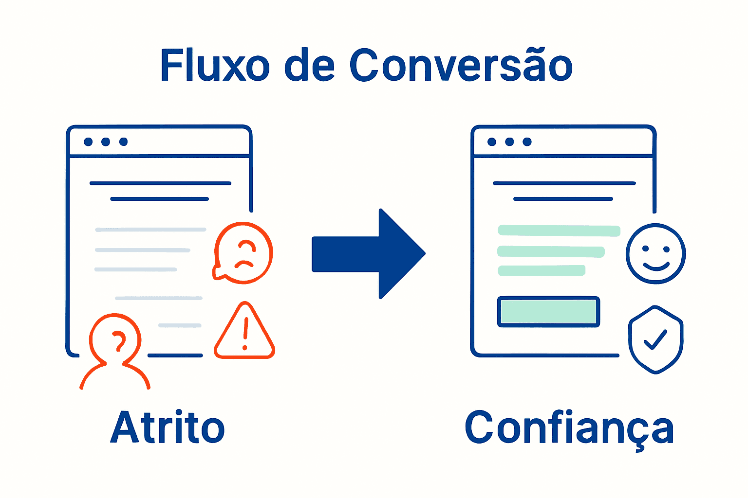 Infográfico de dois fluxos de conversão em página presell com e sem UX Writing.