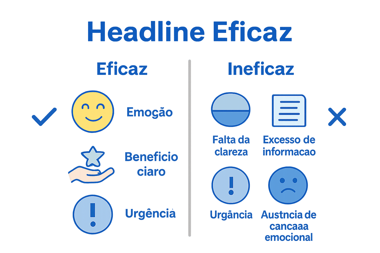 Infográfico comparando headline eficaz e ineficaz