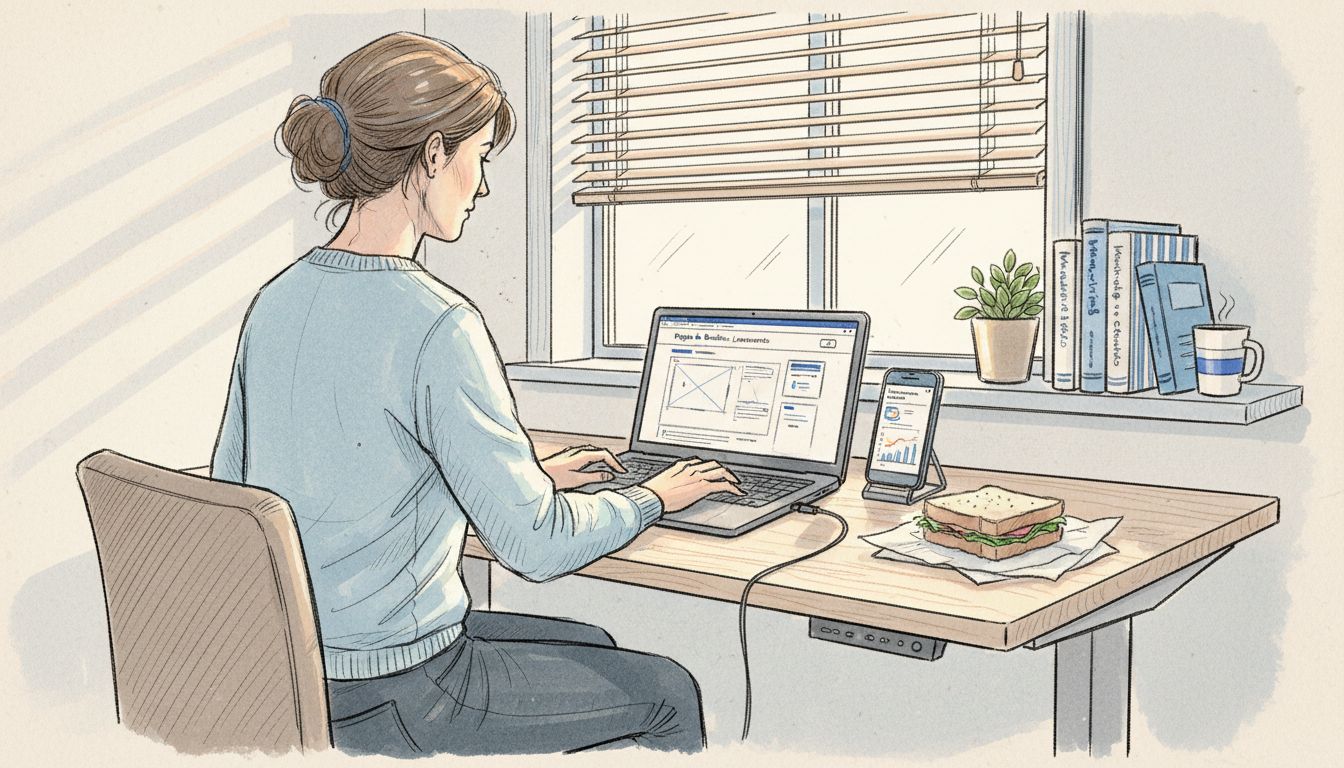 Profissional de marketing desenvolve página de captura no computador