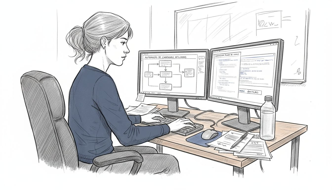 Profissional otimizando a automação das campanhas de afiliados