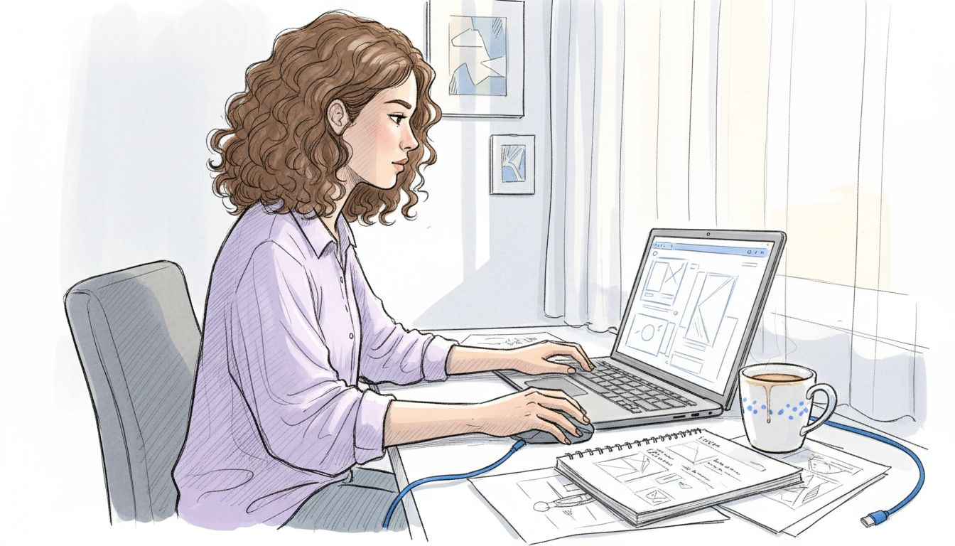 Mulher ajustando o visual de um site do jeito que ela quer