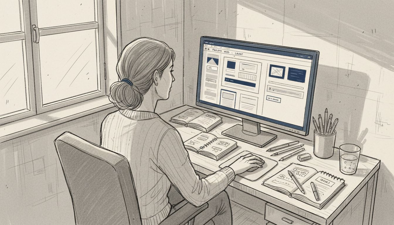 Designer desenvolvendo uma página exclusiva em sua bancada de trabalho