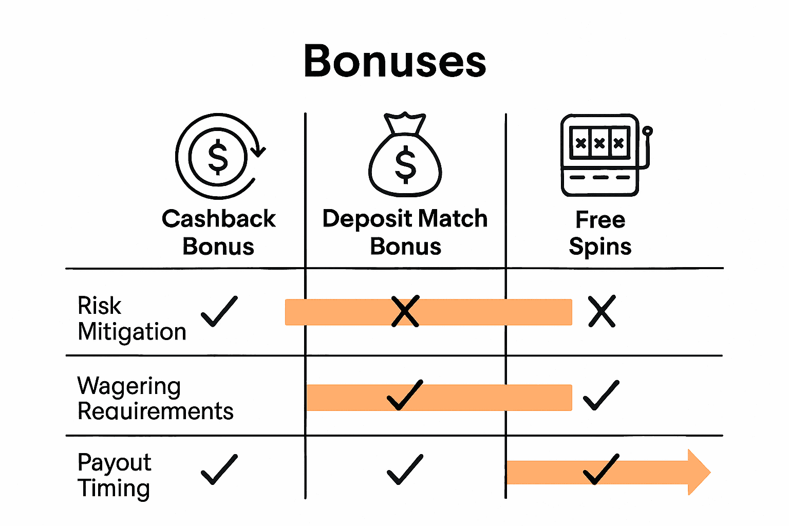 Comparison chart showing cashback vs other casino bonuses.