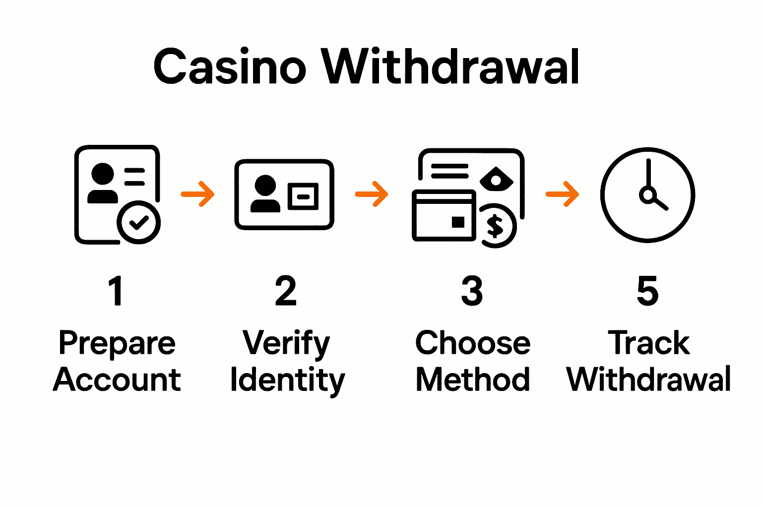 Infographic showing 5-step UK casino withdrawal process with icons