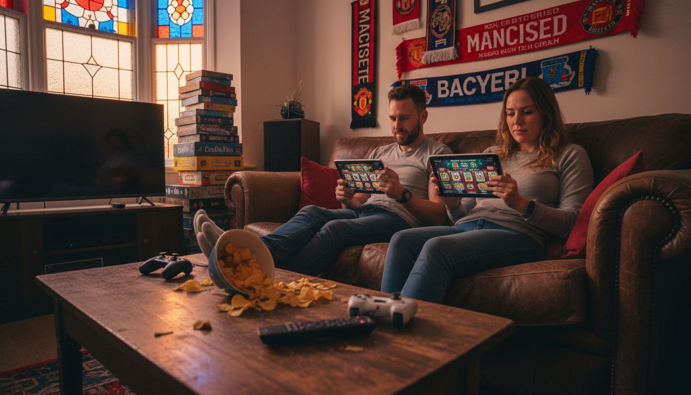 Friends playing new casino games on tablets