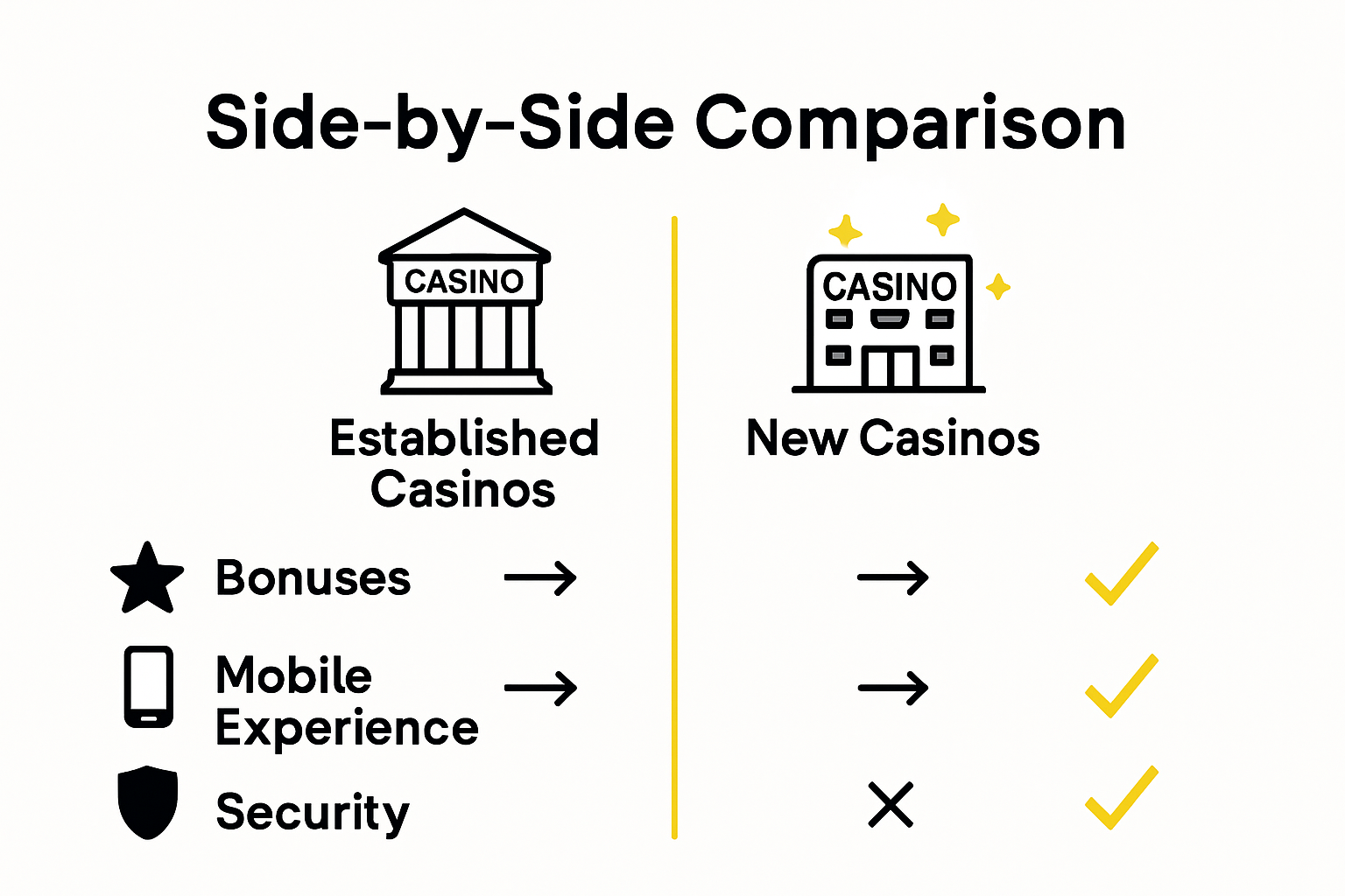 Infographic comparing new and established casinos