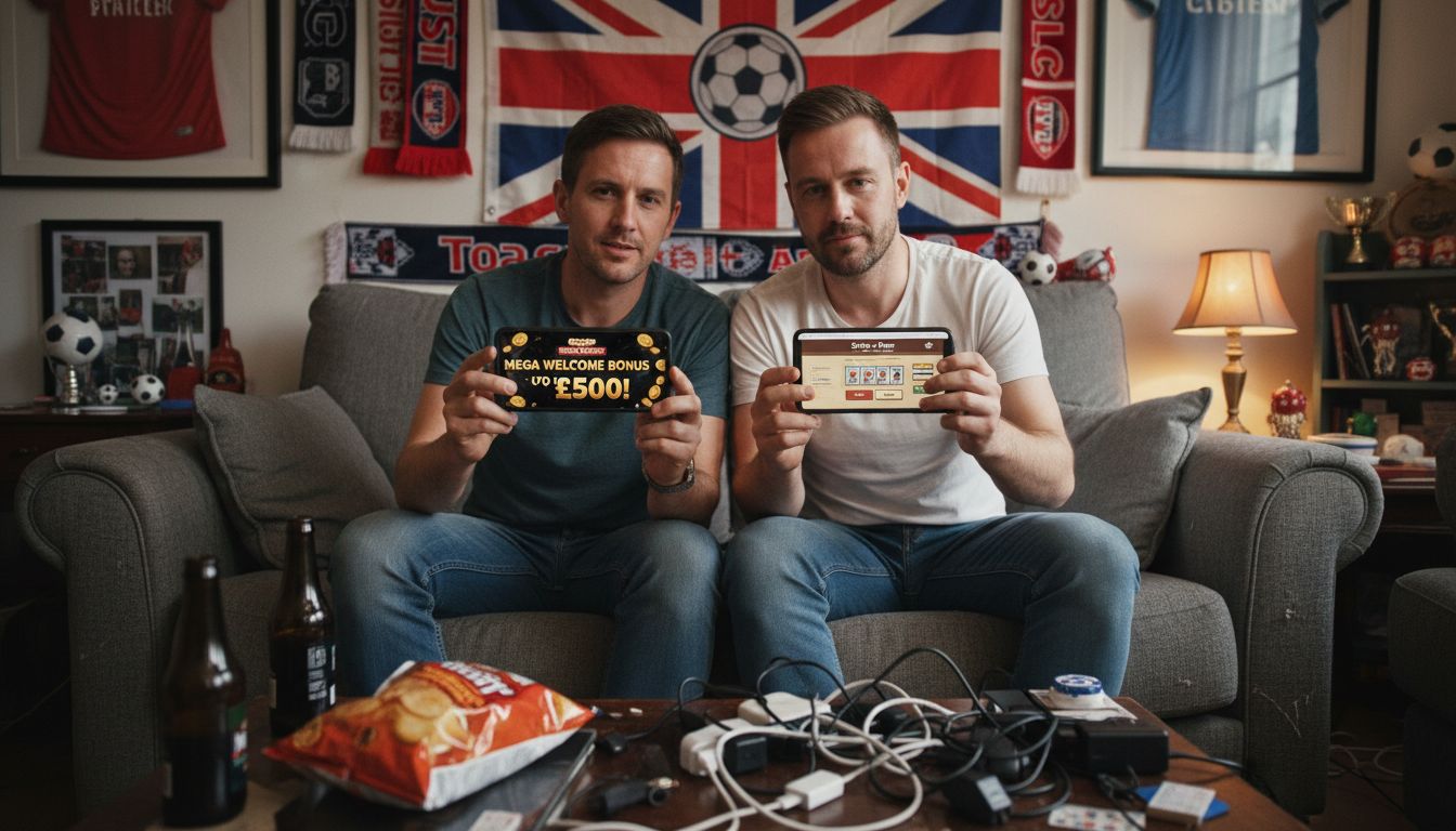 Two friends compare casino sites on phones