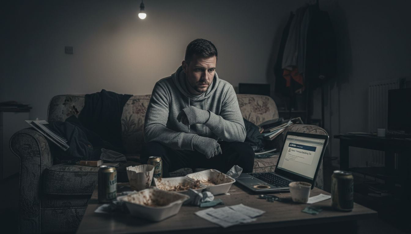 Man viewing risky offshore gambling warning