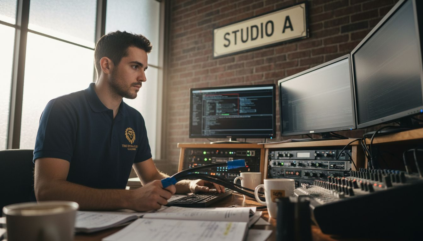 Technician managing live casino stream