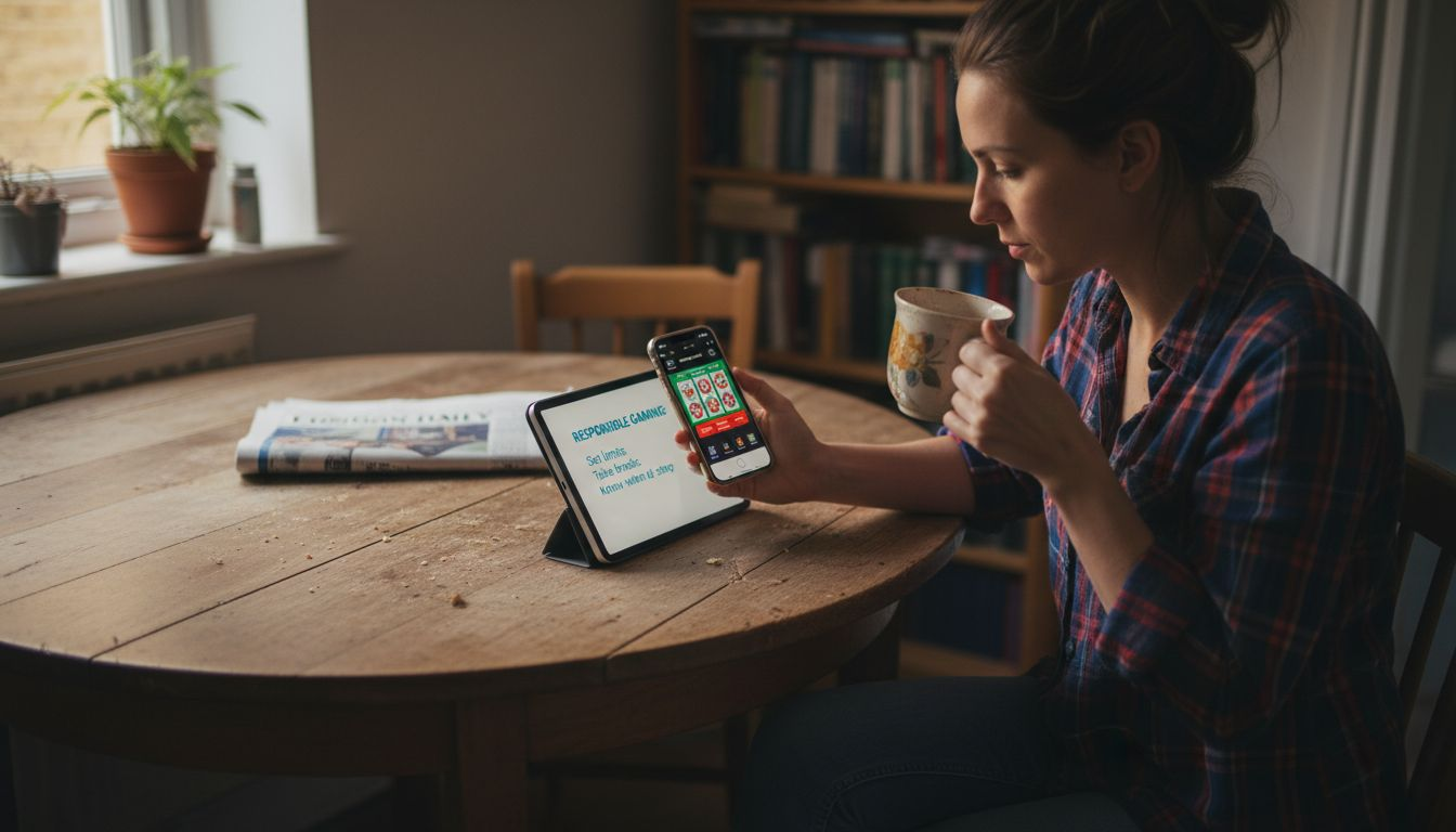 User browsing mobile casino features at home