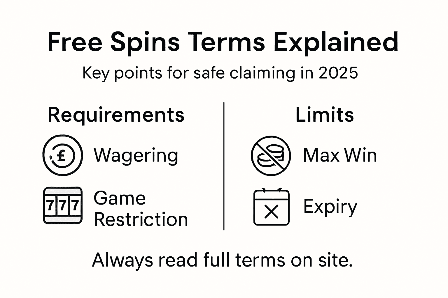 Infographic showing free spins bonus terms overview