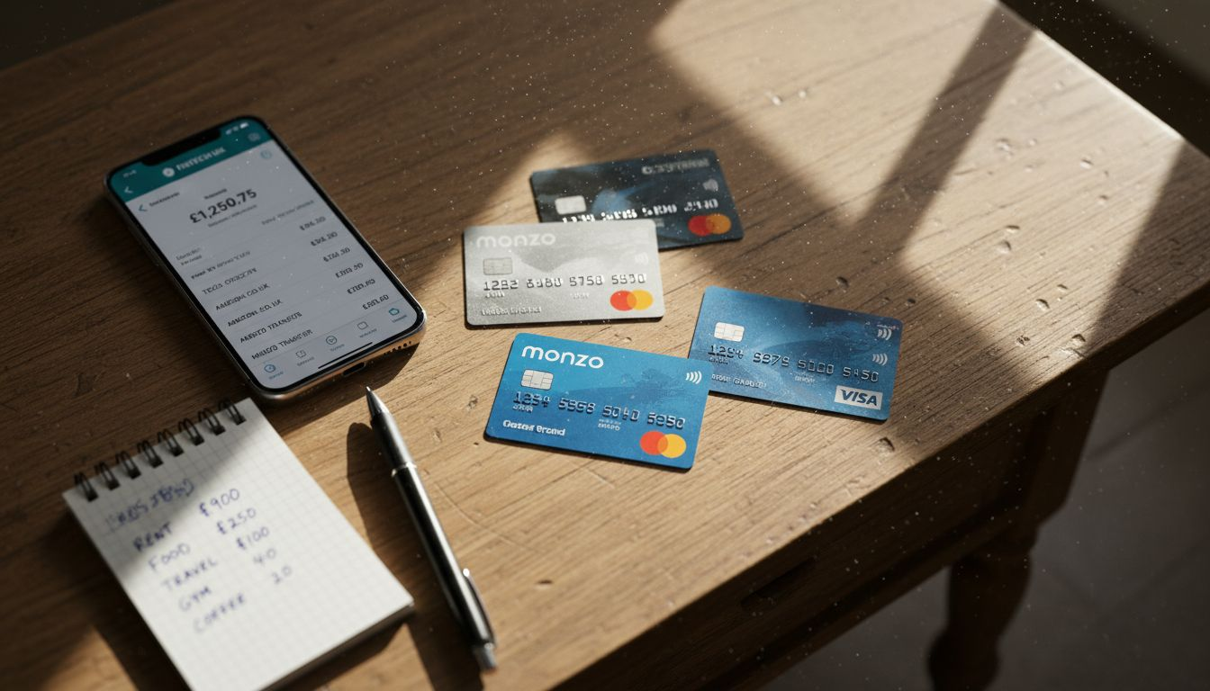 Close-up of UK debit and credit cards on table
